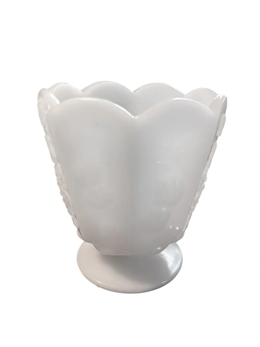 Set of 2 E.O. Brody Milk Glass Pedestal Vases